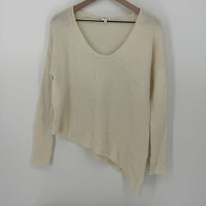 Helmut Lang Asymmetric Long Sleeve Ivory Wool Mohair Blend Sweater Size Small